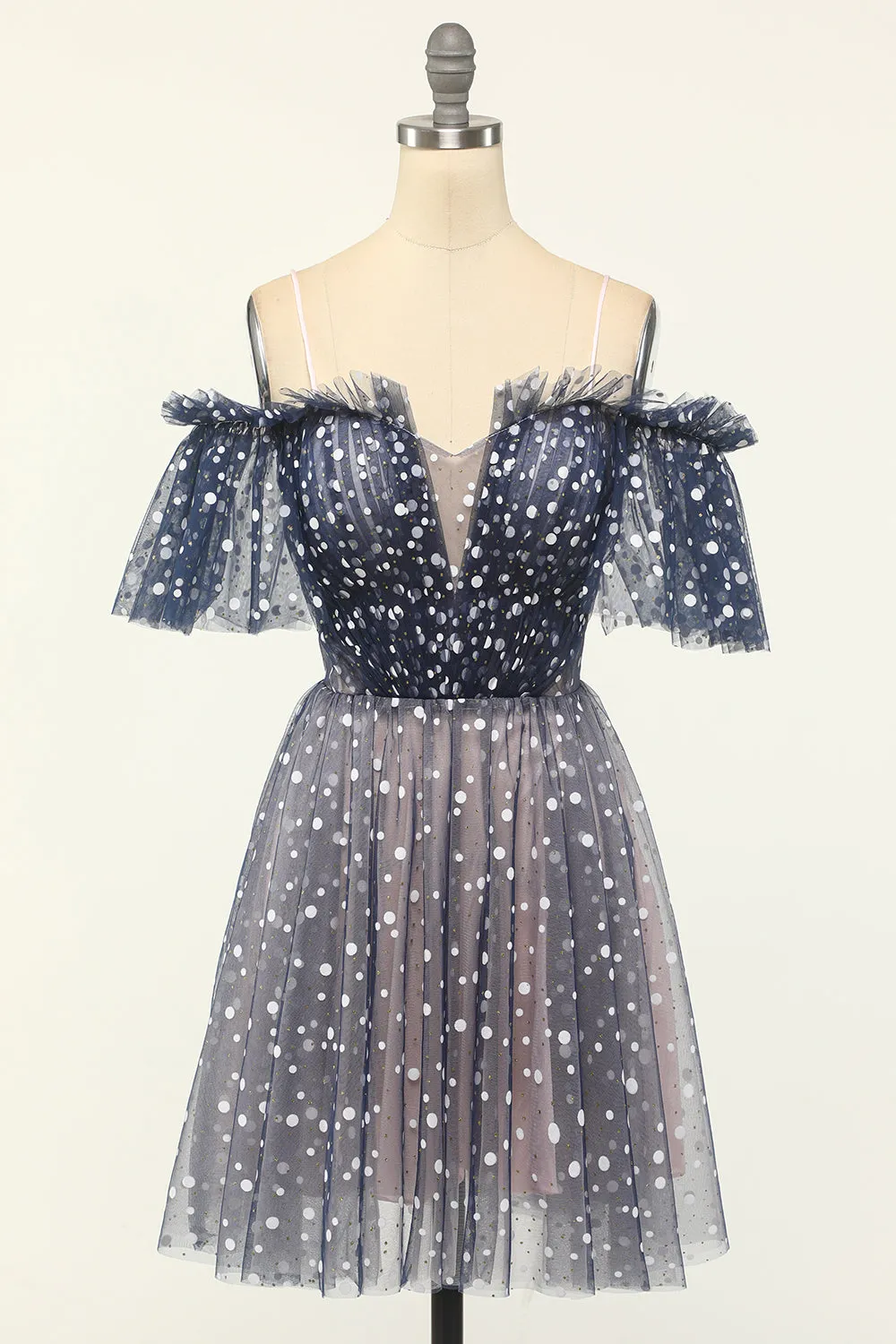 A-line Off-the-shoulder Tulle Short/Mini Short Prom Dresses With Ruffles
