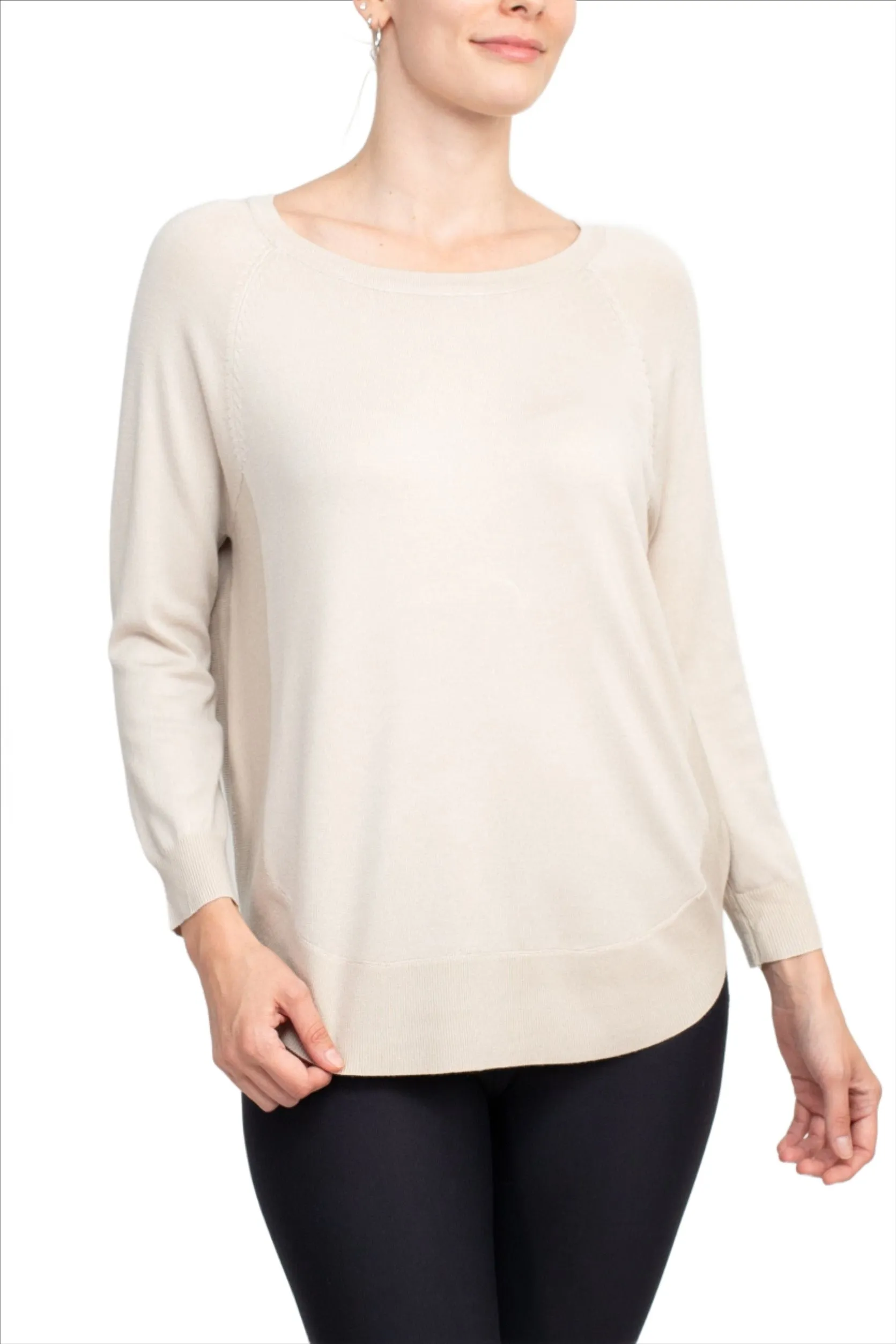 Anna Rose Scoop Neck Long Sleeve Solid Knit Top