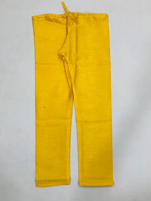 Attractive Yellow Colored Silk Cotton Kurta With Pajama Pant Sets For Boys