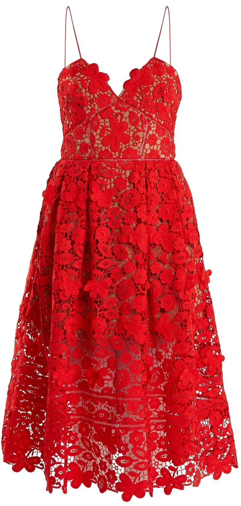 'Azaelea' Sleeveless 3-D Lace Midi Dress, Red