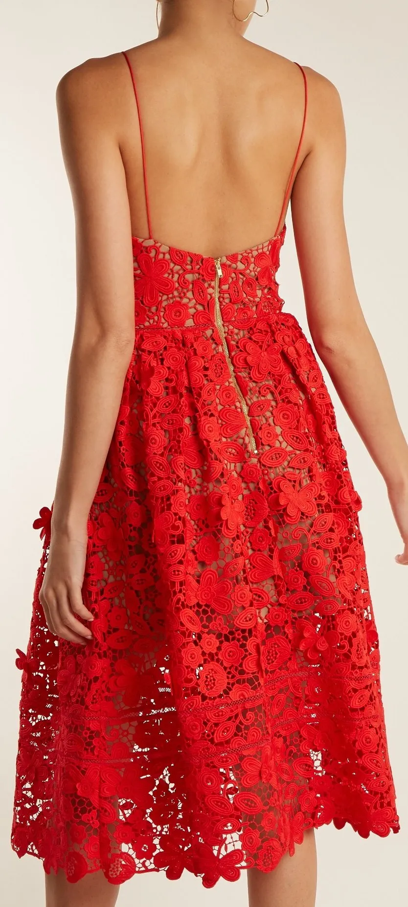 'Azaelea' Sleeveless 3-D Lace Midi Dress, Red