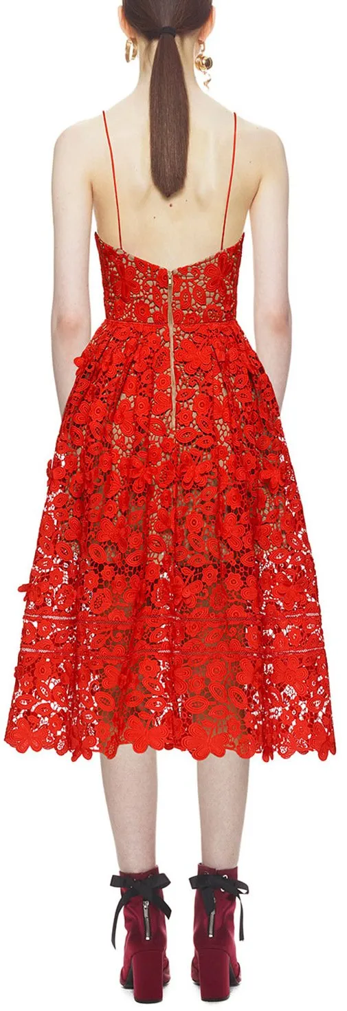 'Azaelea' Sleeveless 3-D Lace Midi Dress, Red