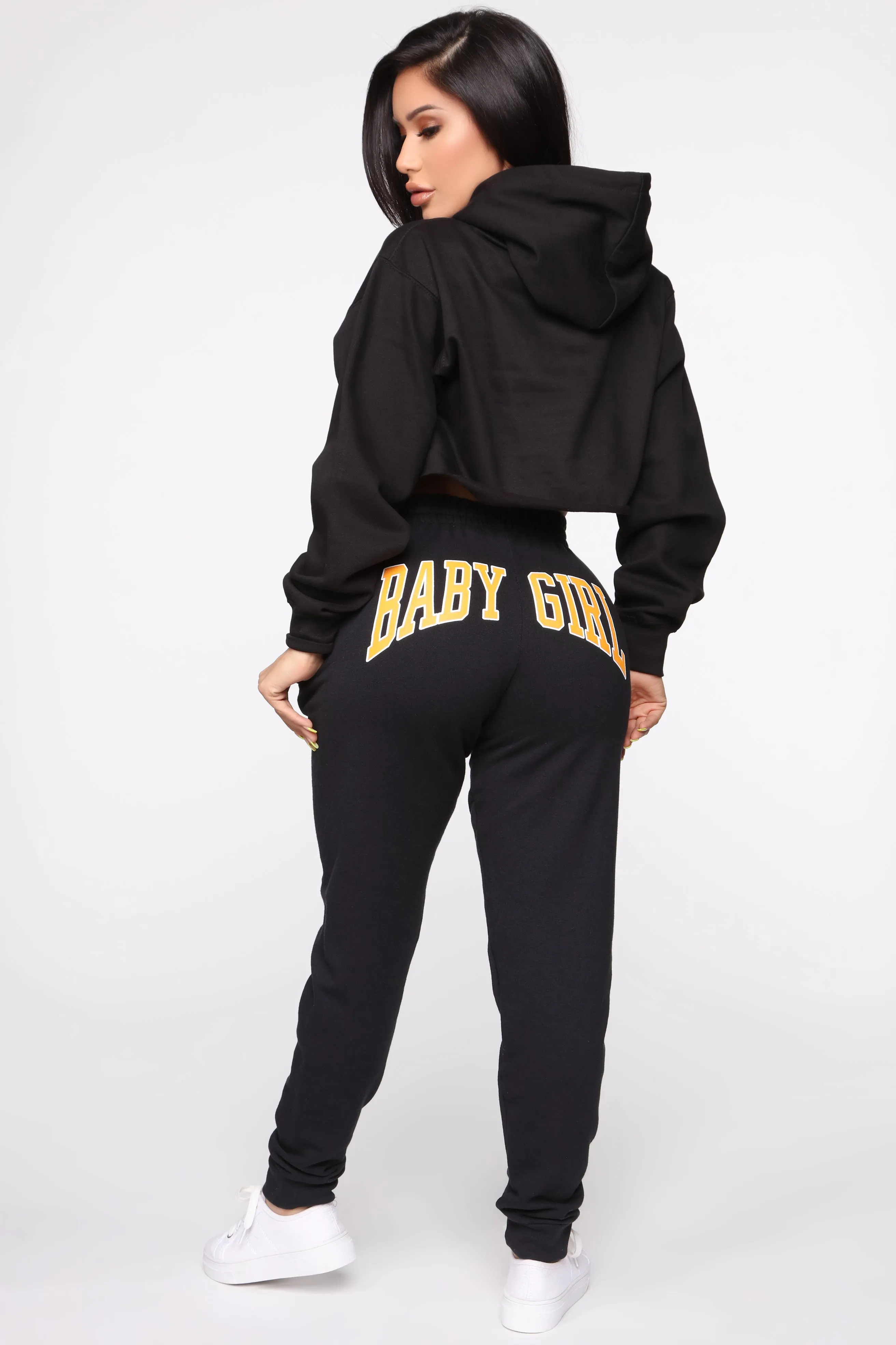 Baby Girl Cropped Hoodie - Black