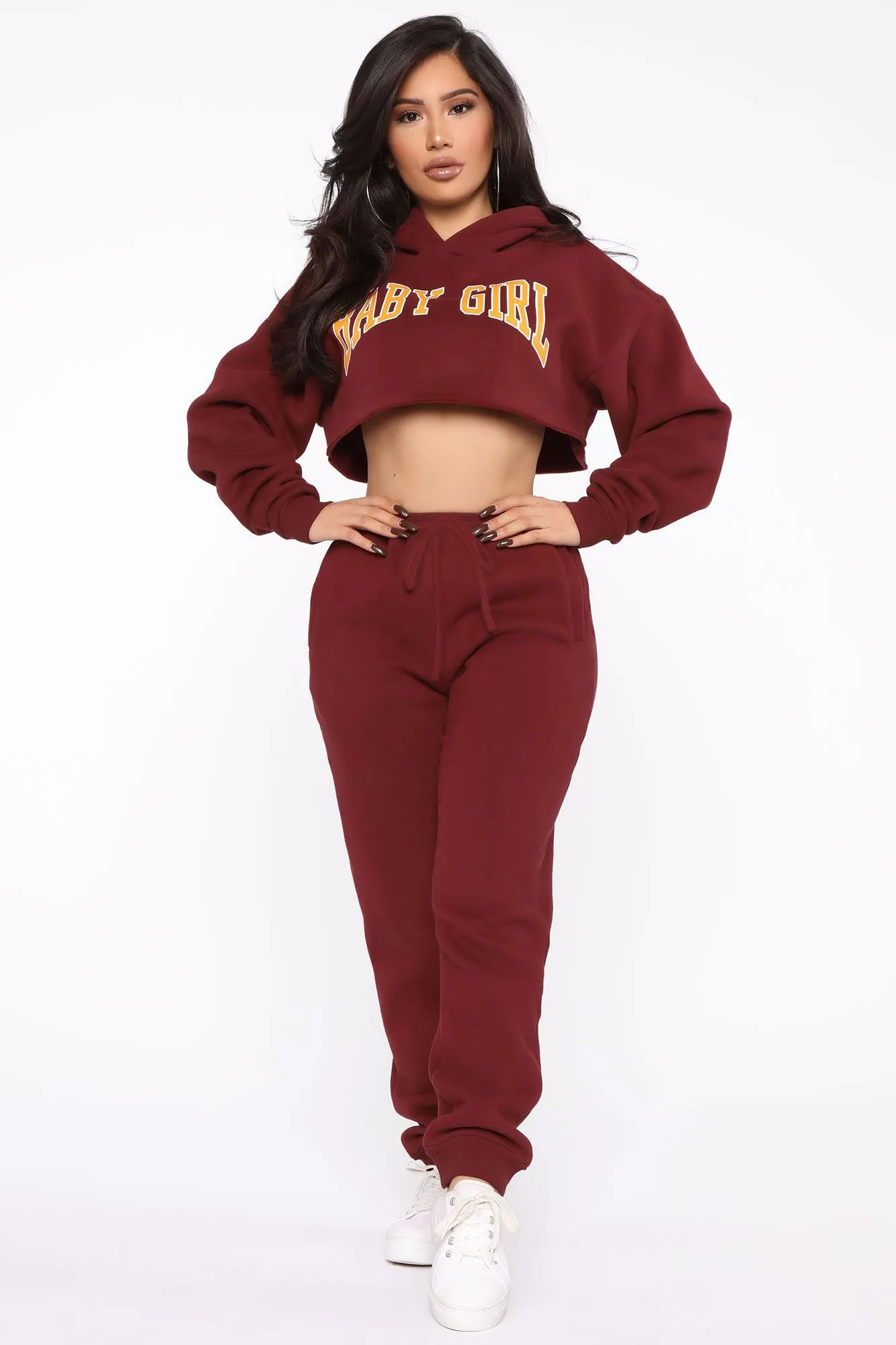 Baby Girl Cropped Hoodie - Burgundy