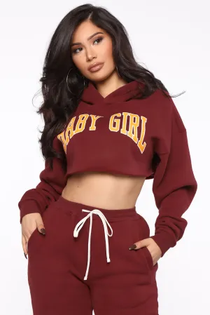 Baby Girl Cropped Hoodie - Burgundy