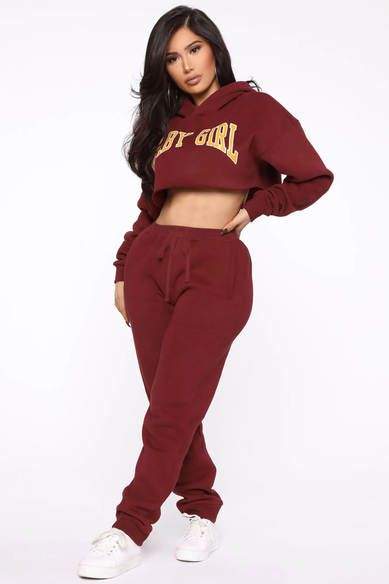 Baby Girl Cropped Hoodie - Burgundy