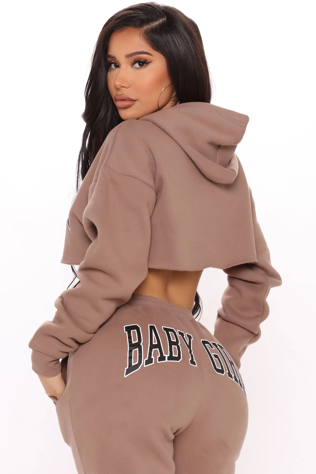 Baby Girl Cropped Hoodie - Taupe