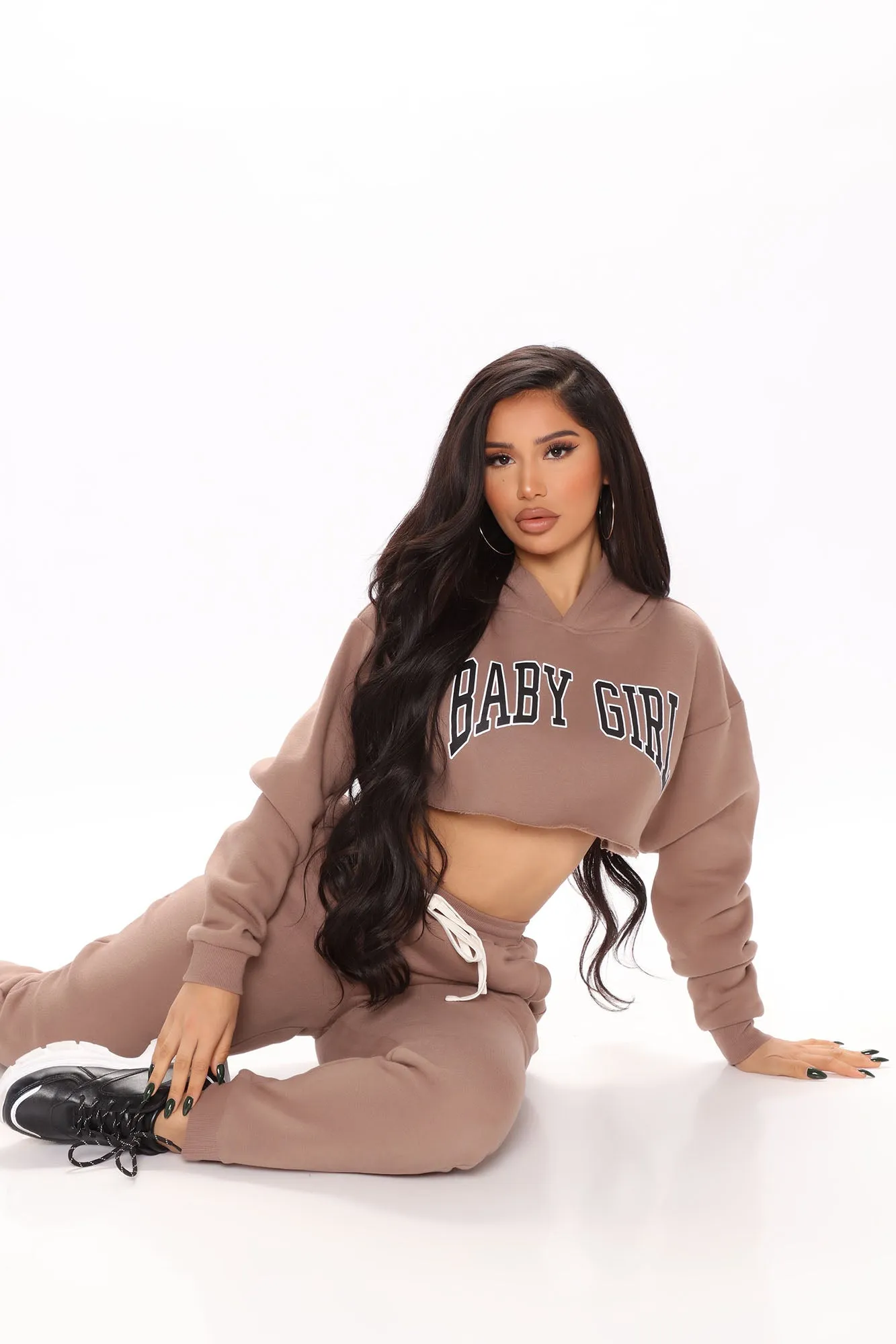 Baby Girl Cropped Hoodie - Taupe