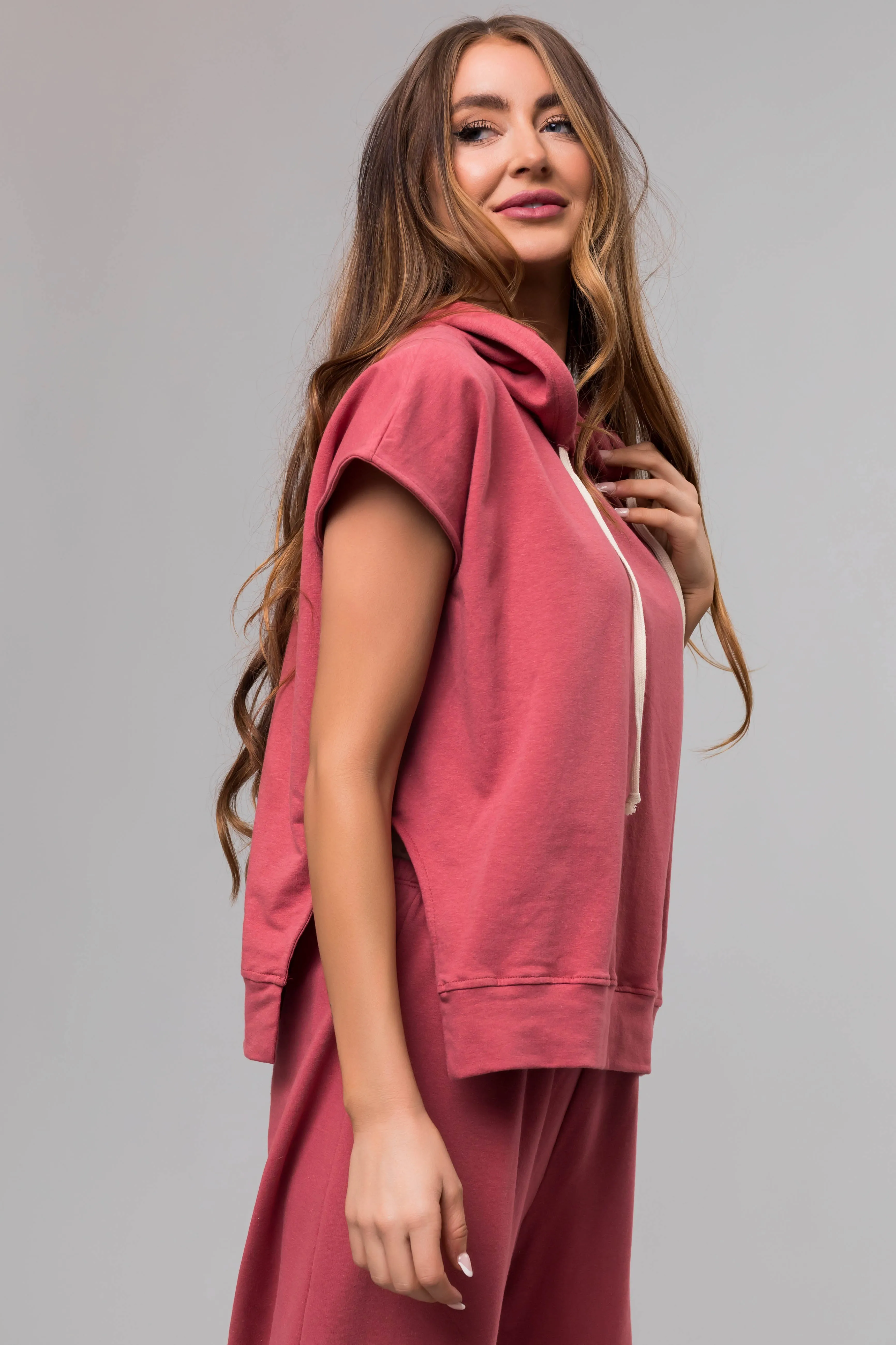 Berry Short Sleeve Hooded Lounge Set