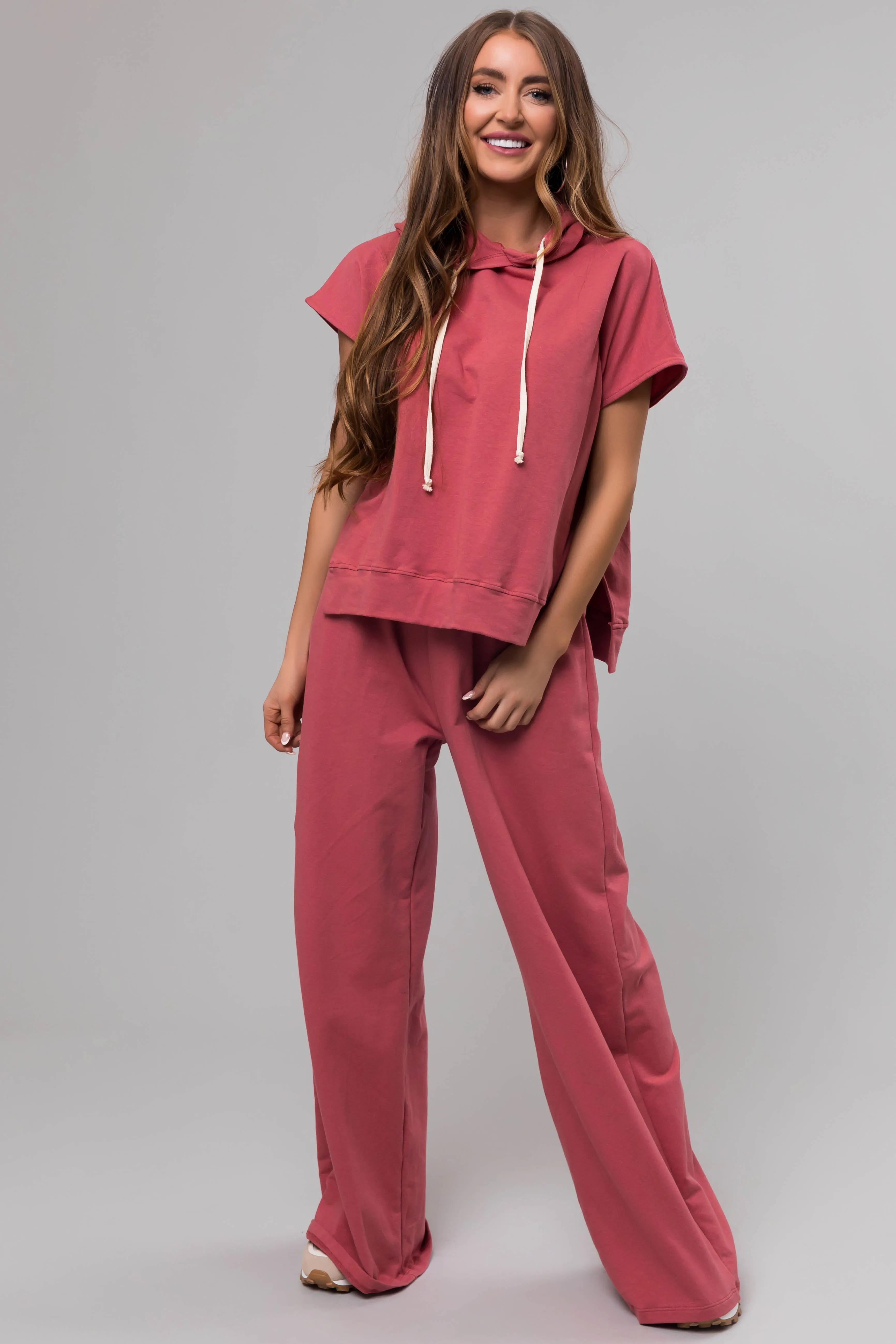Berry Short Sleeve Hooded Lounge Set