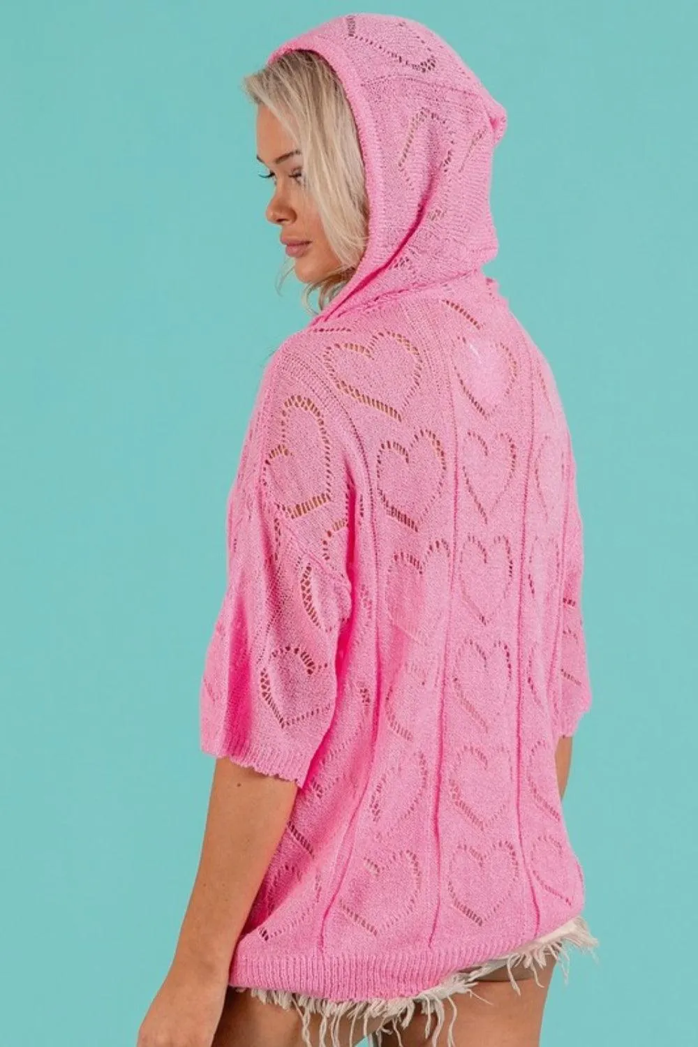 BiBi Openwork Heart Hooded Knit Top