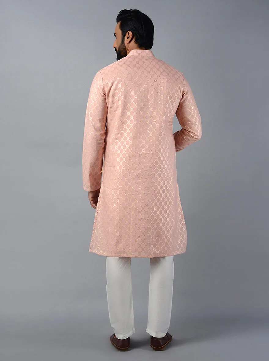 Blush Pink Self Design Regular Fit Kurta Set | TULA