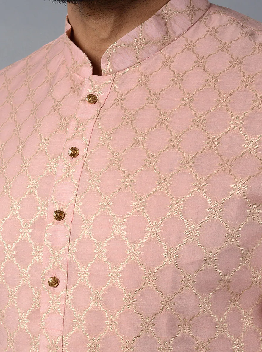 Blush Pink Self Design Regular Fit Kurta Set | TULA