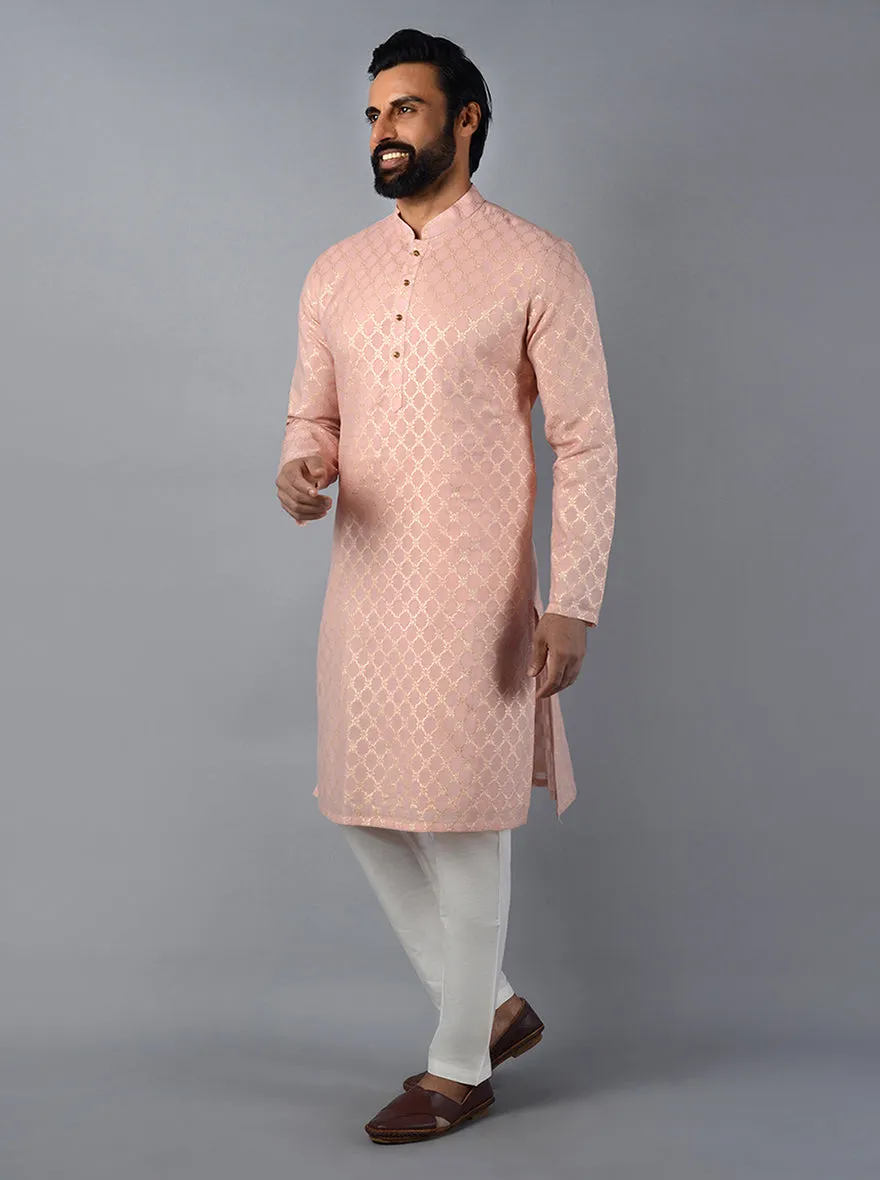 Blush Pink Self Design Regular Fit Kurta Set | TULA