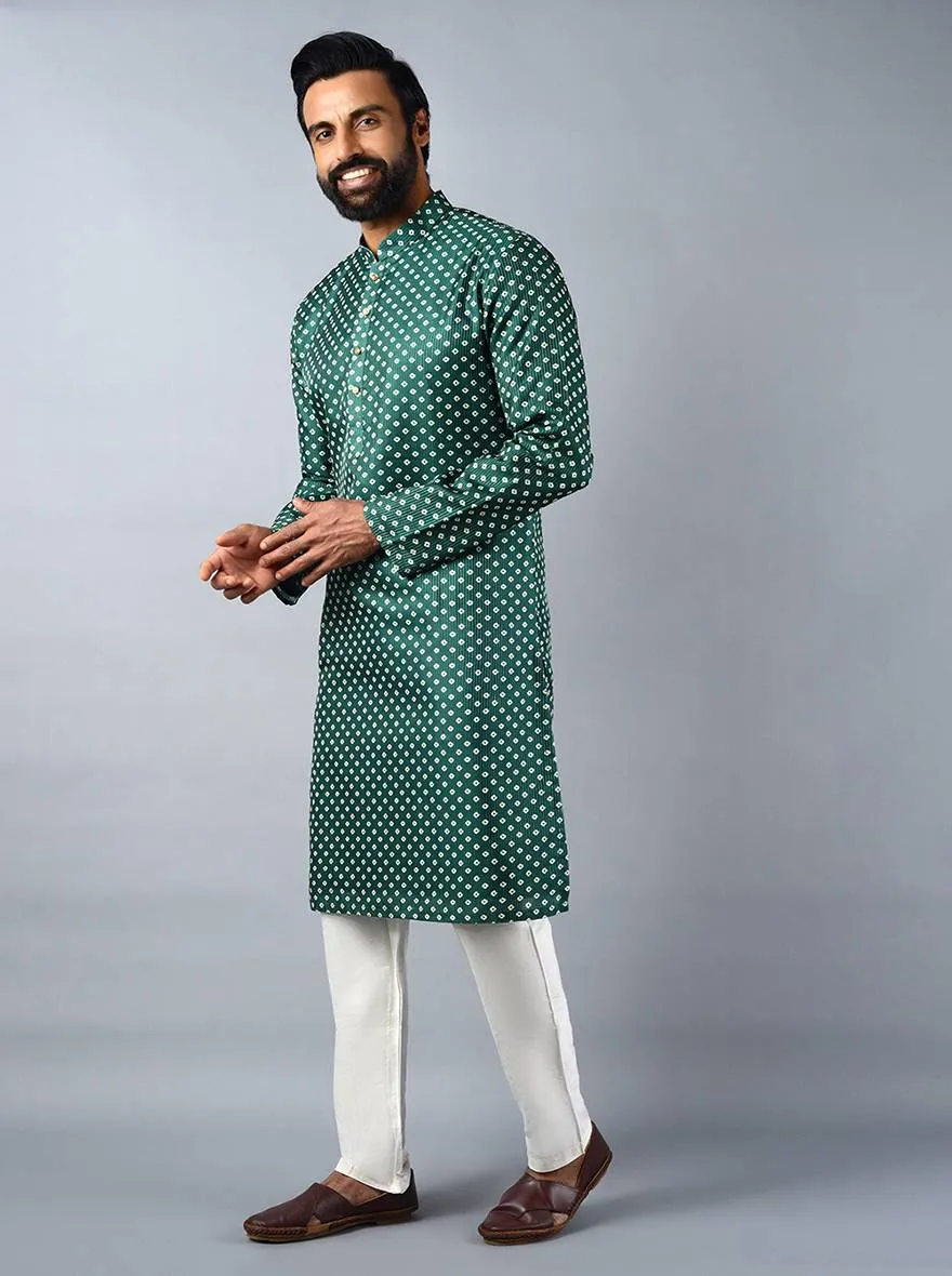 Bottle Green Embroidered With Printed Regular Fit Kurta Set | Azania
