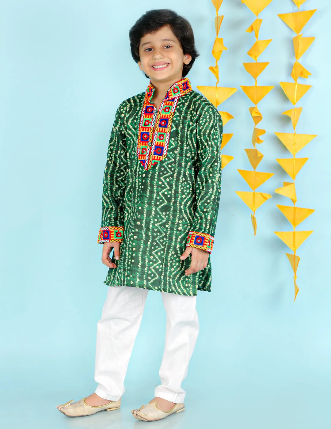 Boy's  Green Color Bandhani Print Kurta Pajama - KID1 Boys