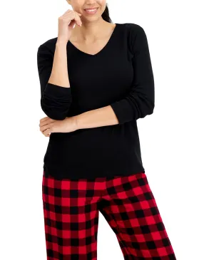 Charter Club V-Neck T-Shirt & Flannel Pants Pajama Set (as1, alpha, s, regular, regular, Buffalo Check)