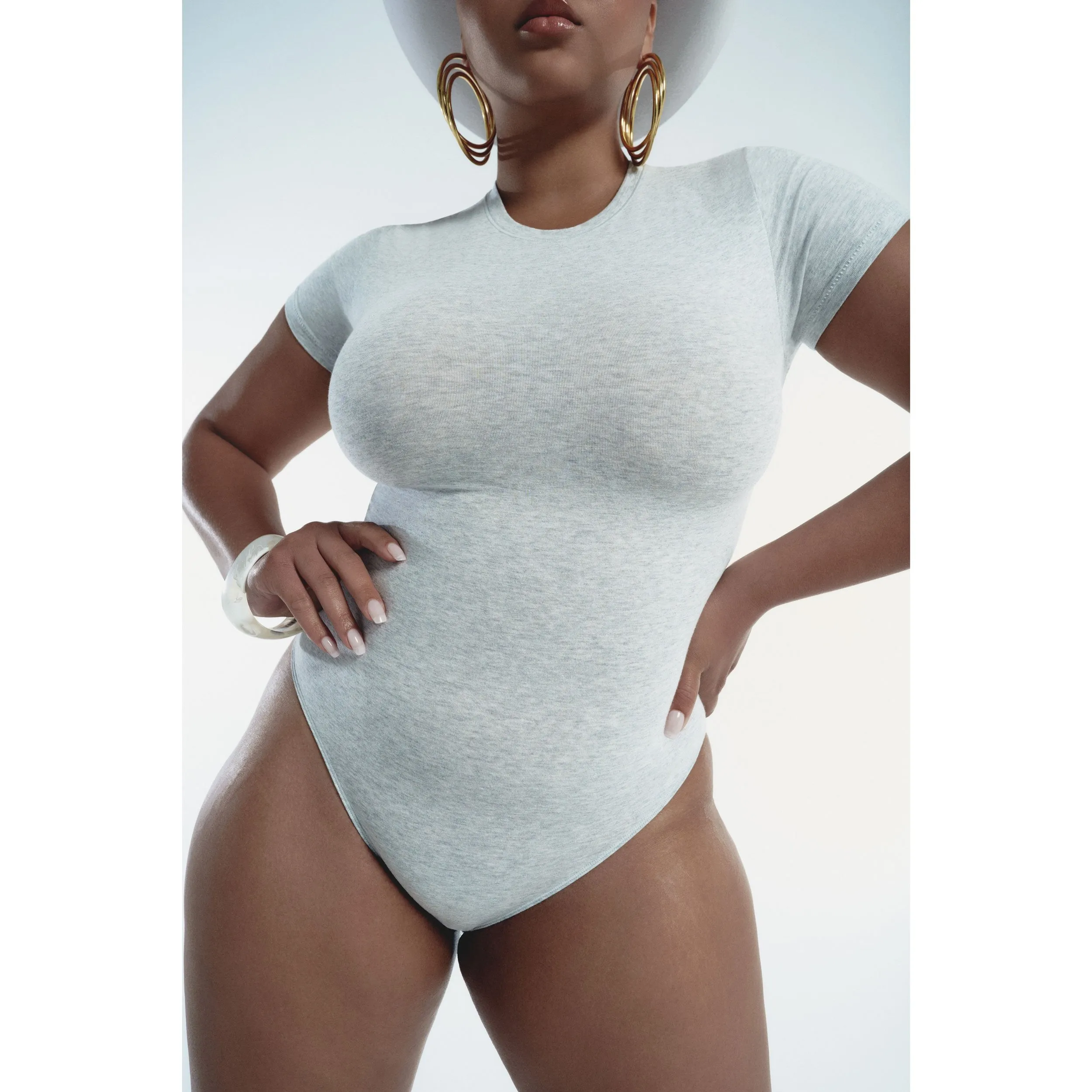 COTTON JERSEY T-SHIRT BODYSUIT | LIGHT HEATHER GREY
