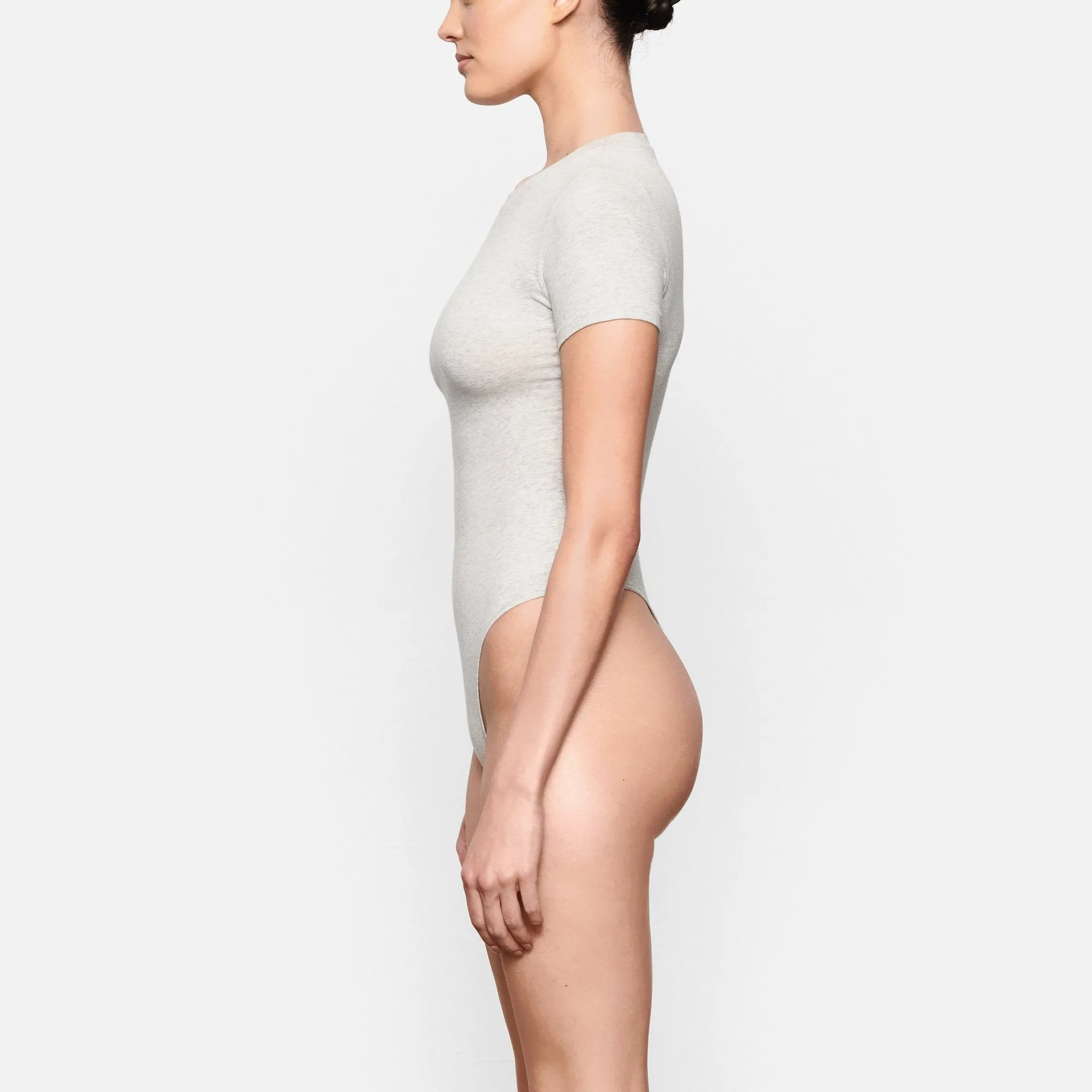 COTTON JERSEY T-SHIRT BODYSUIT | LIGHT HEATHER GREY