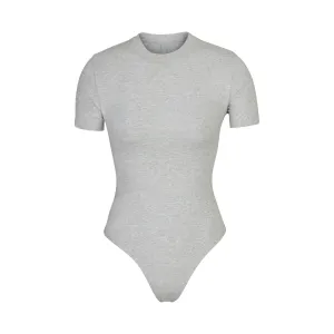 COTTON JERSEY T-SHIRT BODYSUIT | LIGHT HEATHER GREY