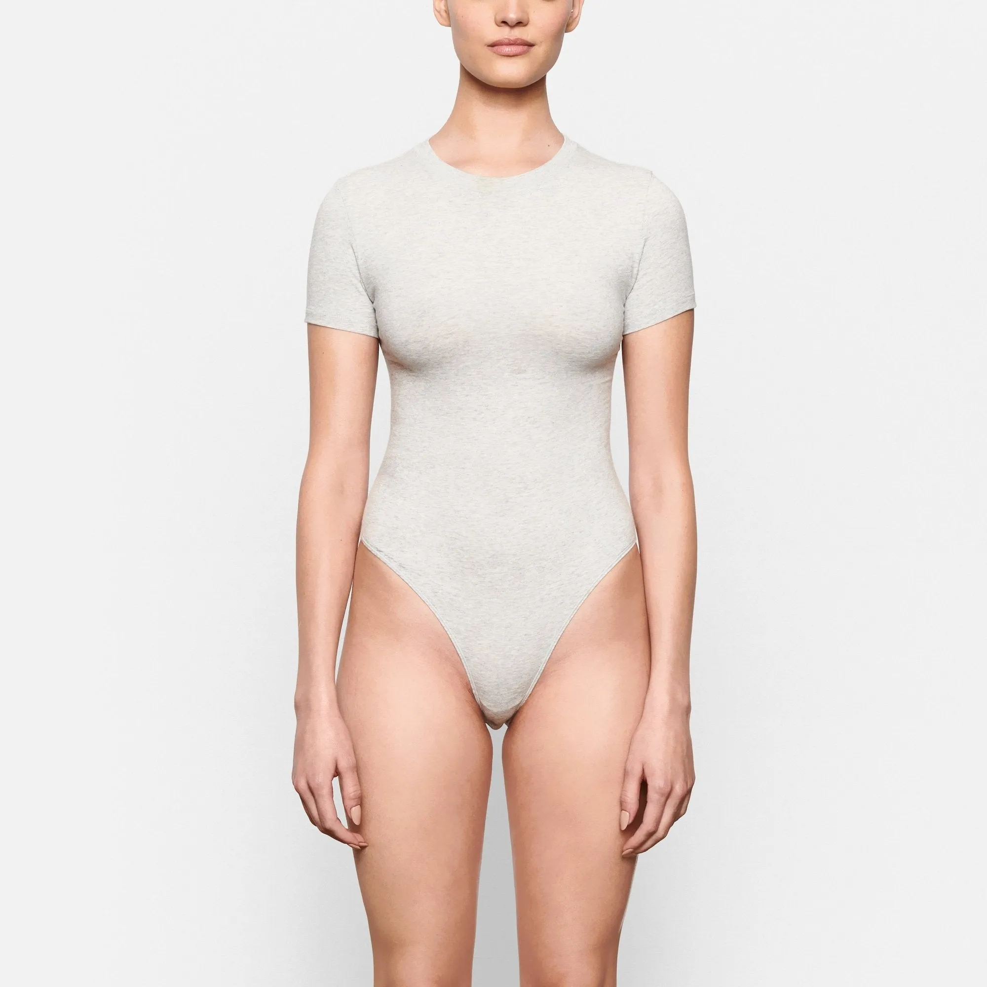 COTTON JERSEY T-SHIRT BODYSUIT | LIGHT HEATHER GREY