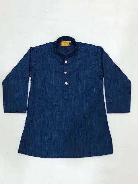 Dazzling Blue Colored Silk Cotton Kurta With Pajama Pant Sets For Boys
