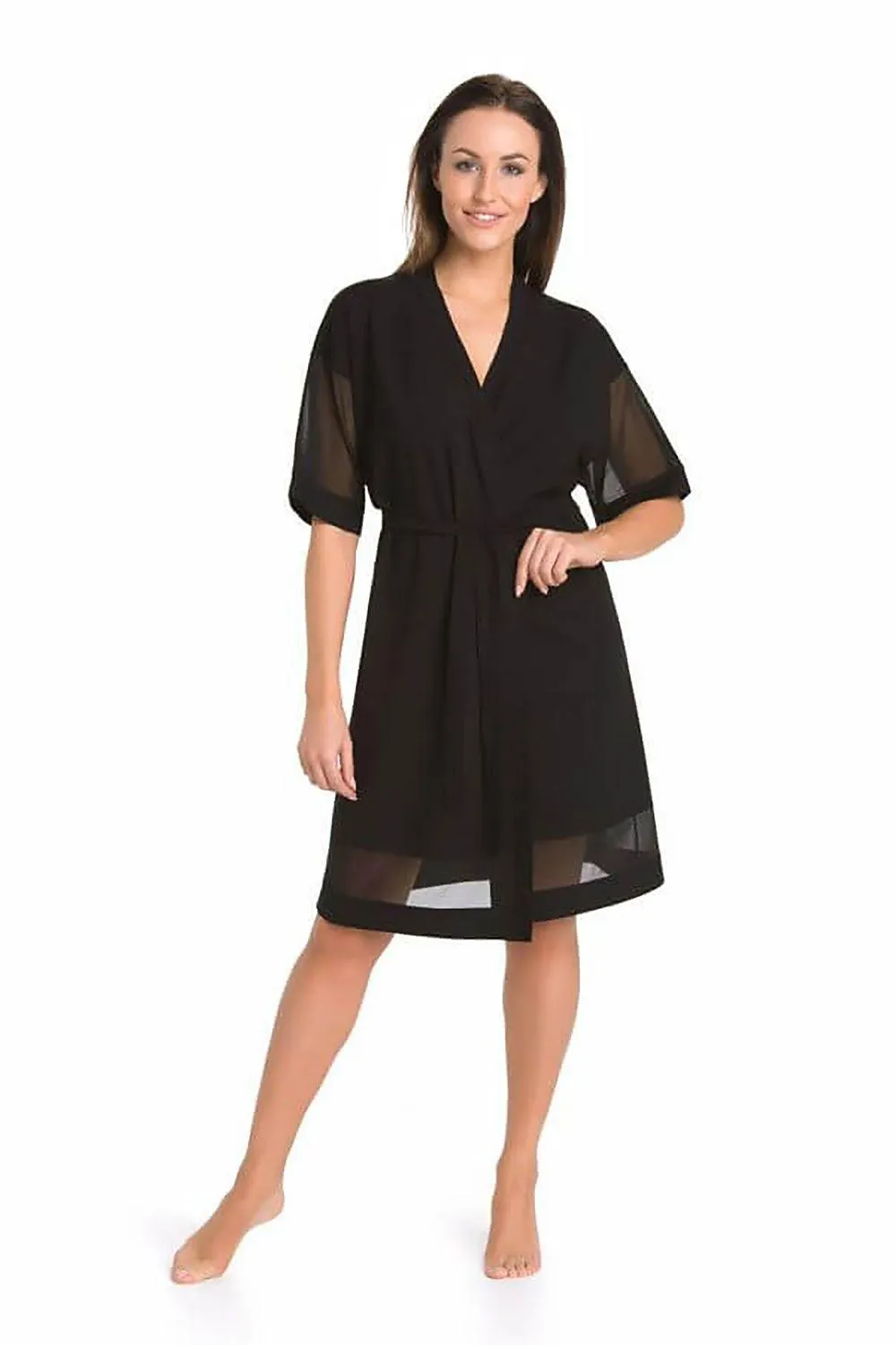 Elegant Black Sheer Sleeve Women's Robe