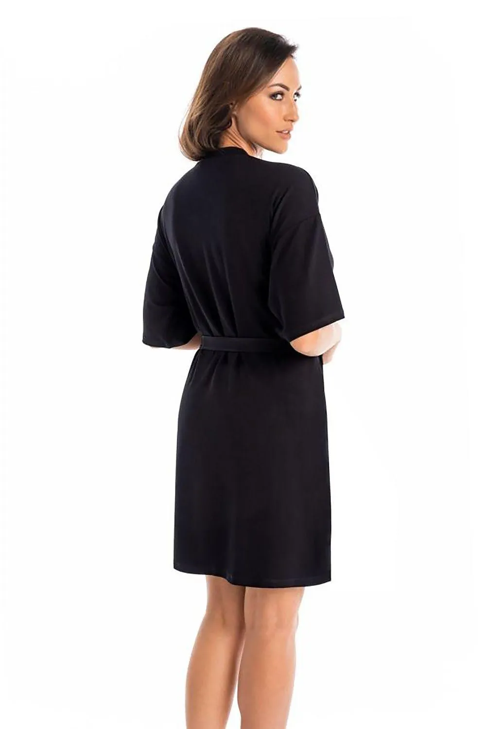 Elegant Black Viscose Women's Knee-Length Robe