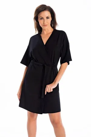 Elegant Black Viscose Women's Knee-Length Robe