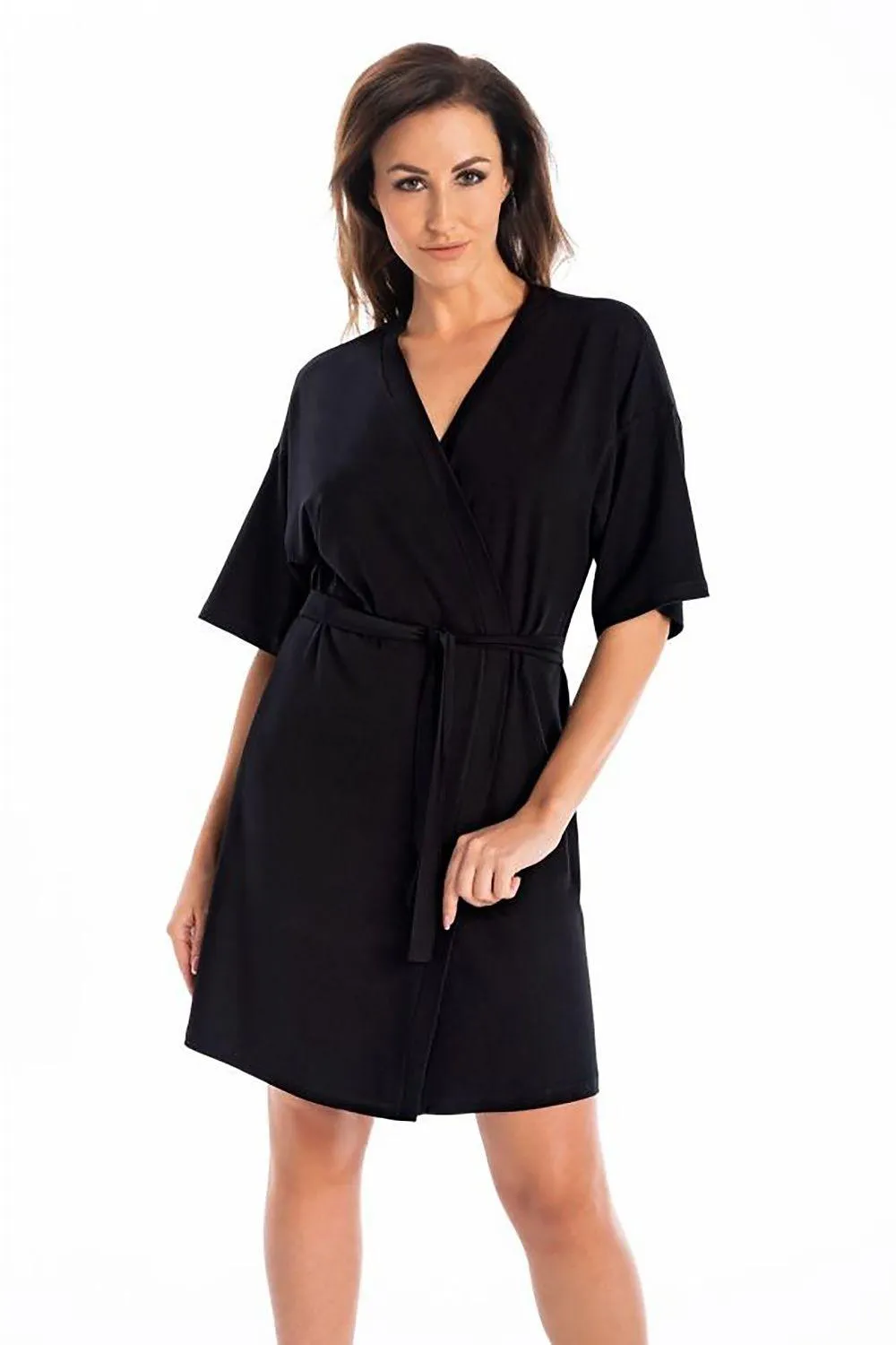 Elegant Black Viscose Women's Knee-Length Robe