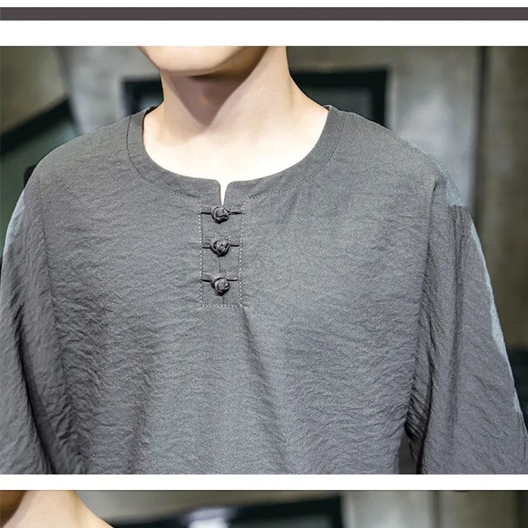 Ethnic style thin cotton and linen suit men
