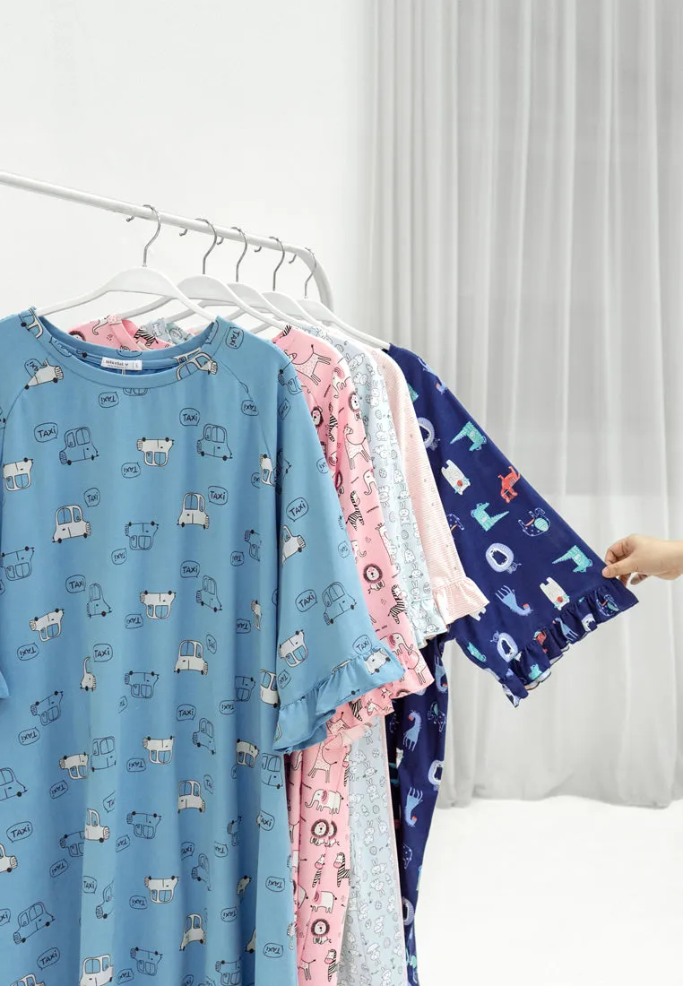 Fritzy Cute Frilly Short Sleep Dress - Pink Animals