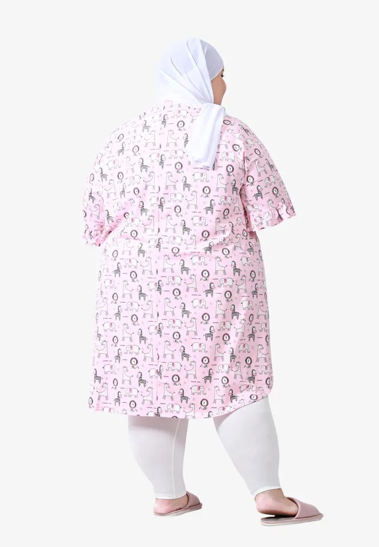 Fritzy Cute Frilly Short Sleep Dress - Pink Animals