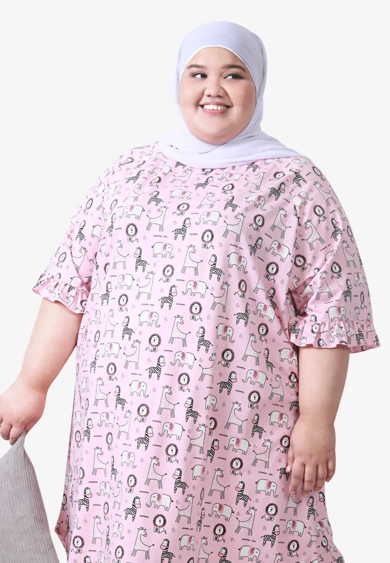 Fritzy Cute Frilly Short Sleep Dress - Pink Animals