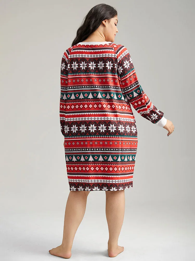Geometric Sleep Raglan Sleeve Button Up Dress