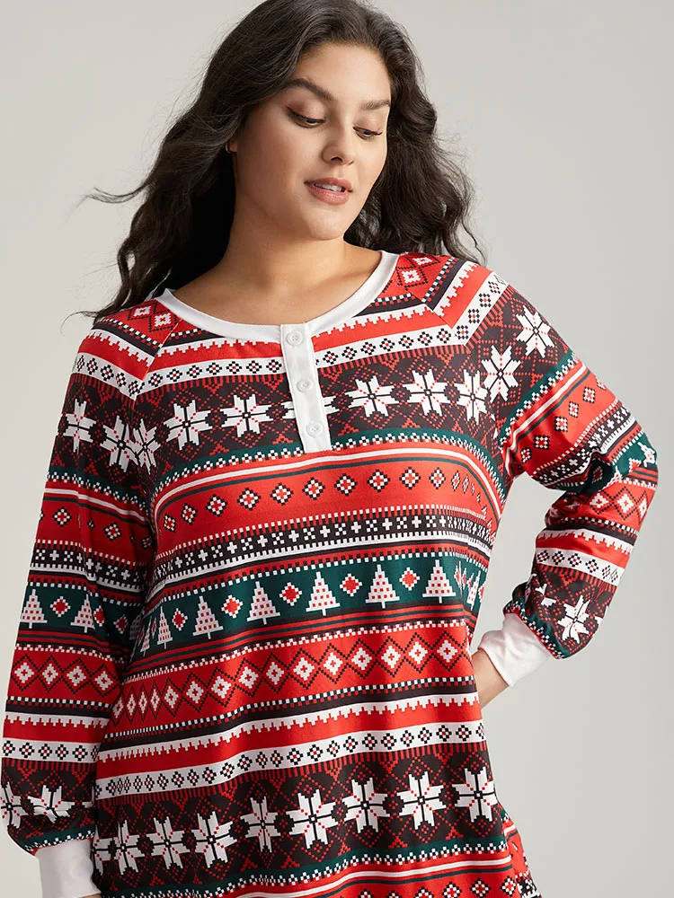 Geometric Sleep Raglan Sleeve Button Up Dress