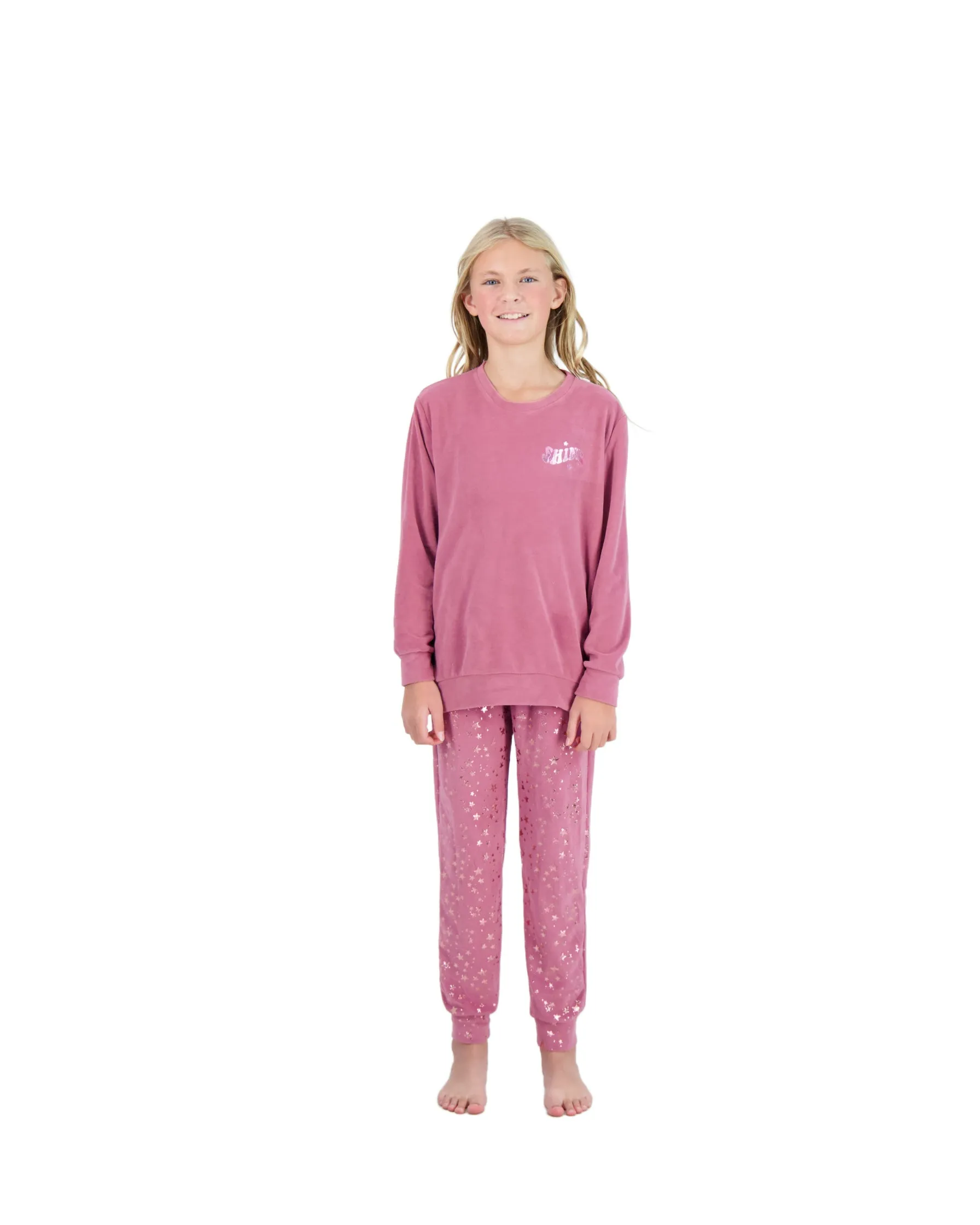 Girls 2-Piece Velour Pajama Set- Shine, Berry Girls Pajama Set