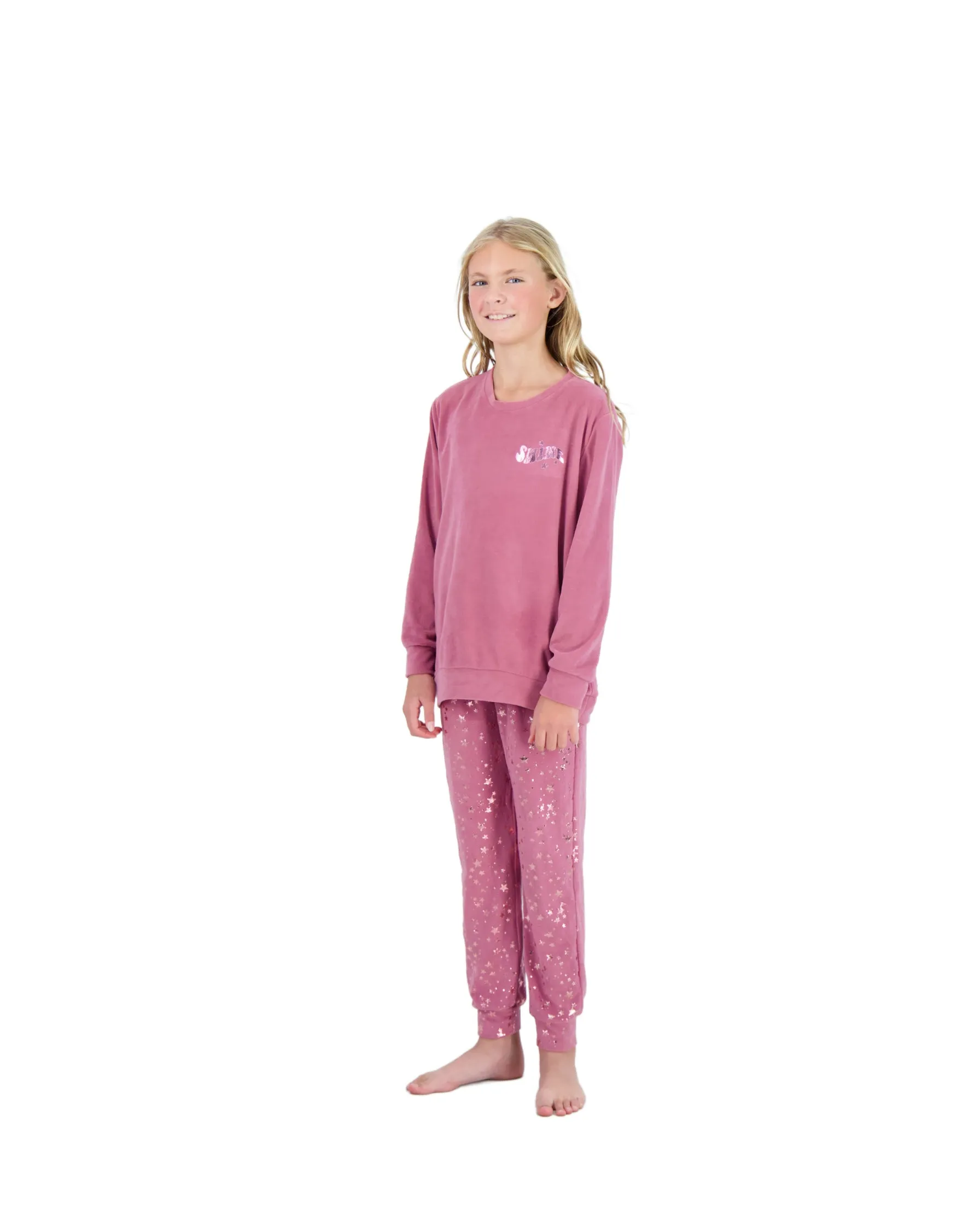 Girls 2-Piece Velour Pajama Set- Shine, Berry Girls Pajama Set