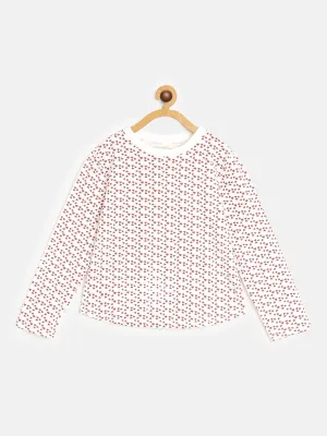Girls White With Red Hearts Full Sleeve T-Shirts