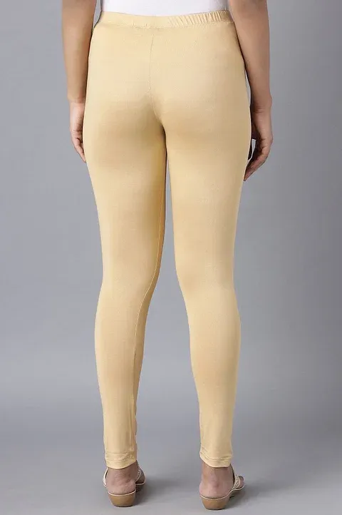 Gold Beige Knit Churidar Leggings For Women