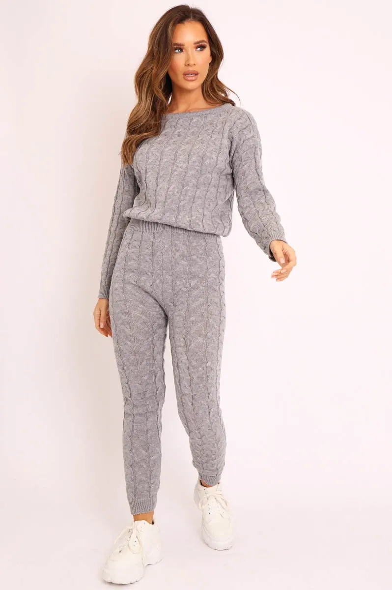 Grey Cable Knit Sweater and Leggings Loungewear Co-ord - Ionia