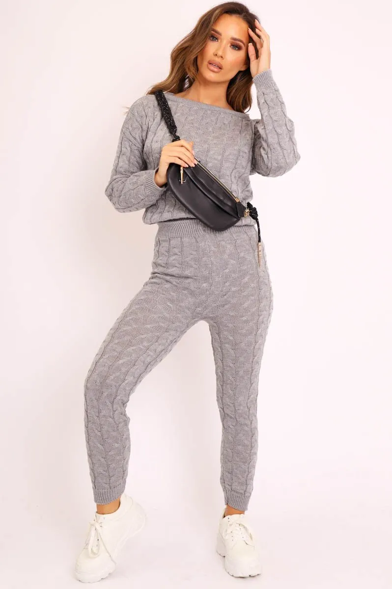 Grey Cable Knit Sweater and Leggings Loungewear Co-ord - Ionia