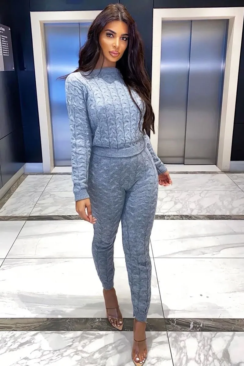 Grey Cable Knit Sweater and Leggings Loungewear Co-ord - Ionia