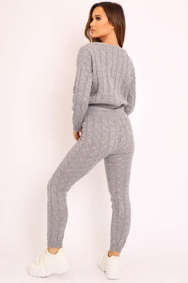 Grey Cable Knit Sweater and Leggings Loungewear Co-ord - Ionia