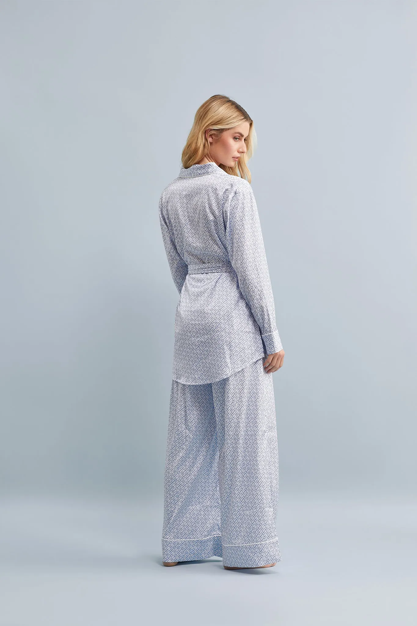 Halston x Homebodii Cleveland Lounge Pyjama Set - Eggshell Blue HH Print