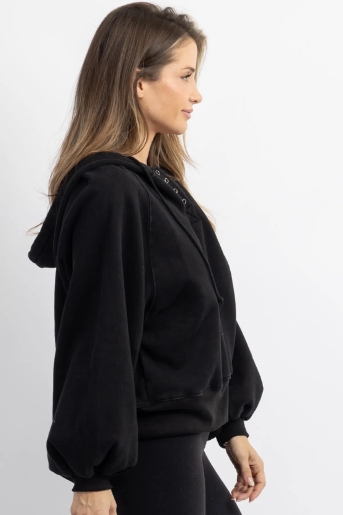 MAYA BLACK SNAP BUTTON HOODIE