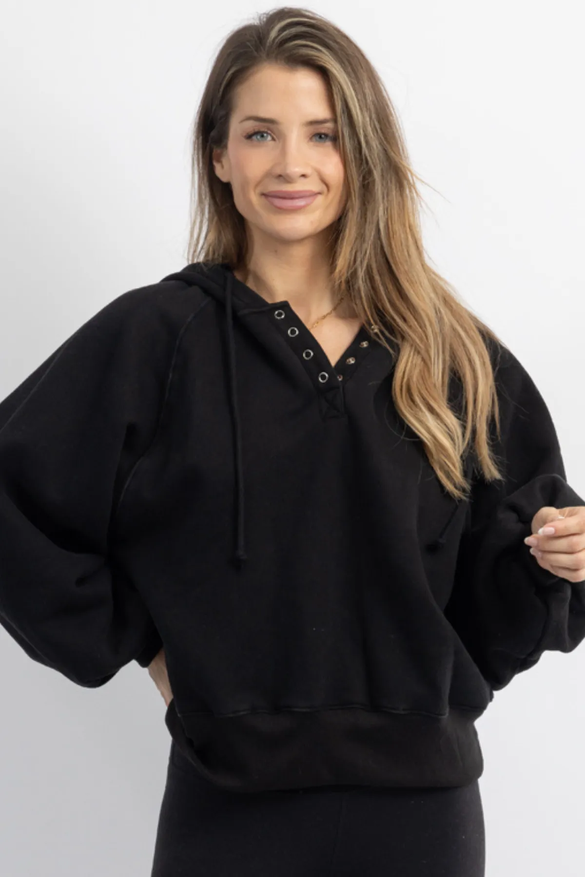 MAYA BLACK SNAP BUTTON HOODIE