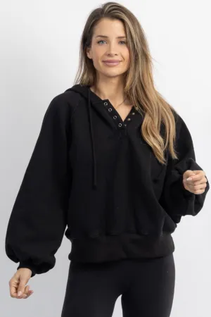 MAYA BLACK SNAP BUTTON HOODIE