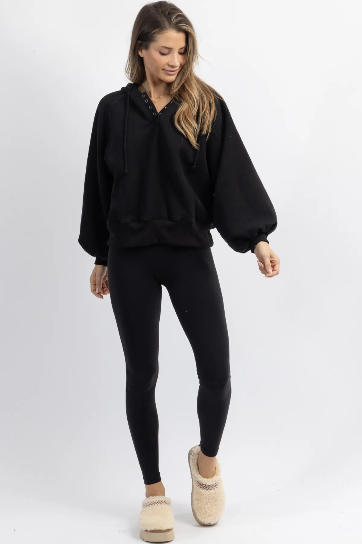MAYA BLACK SNAP BUTTON HOODIE