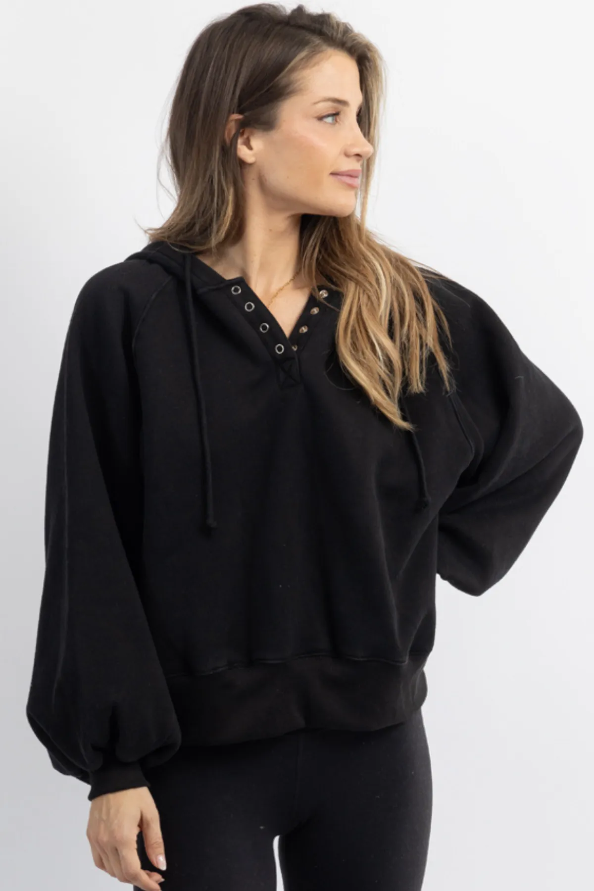 MAYA BLACK SNAP BUTTON HOODIE